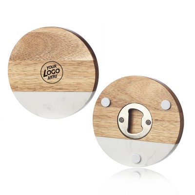 Round Marble and Wood Coasters with Bottle Opener