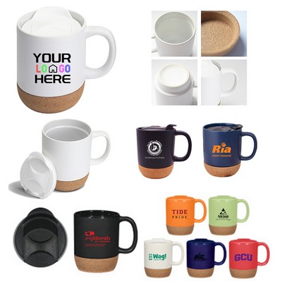 12 Oz. Cork Base Ceramic Mug with Lid