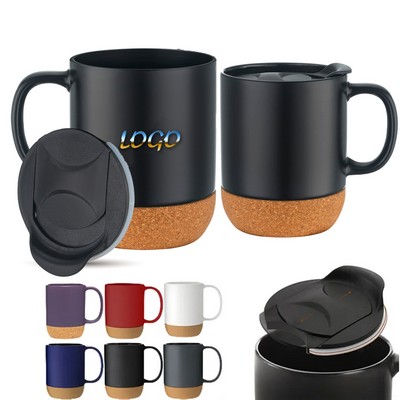 12Oz Cork Bottom Ceramic Mug With Lid